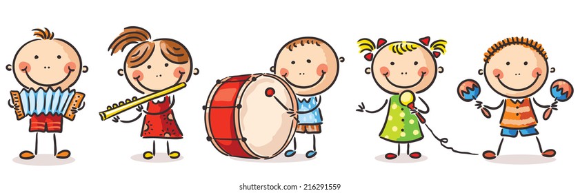 Children playing different musical instruments