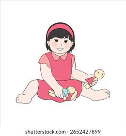 Children playing with dolls illustration vector