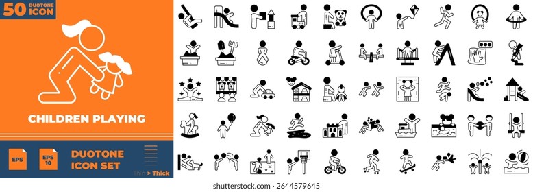 Children Playing Duotone Editable Icons set. Vector illustration in modern thin duotone style of chidlren playing icons: kid, board, happy, etc