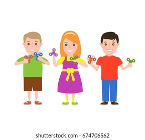 children playing with a fidget spinners