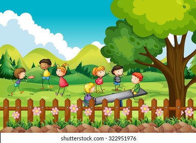 Children playing in the field illustration