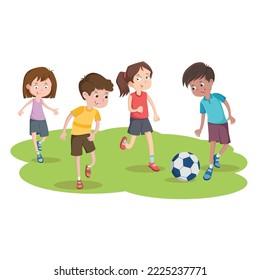 children playing football cartoon vector illustration 