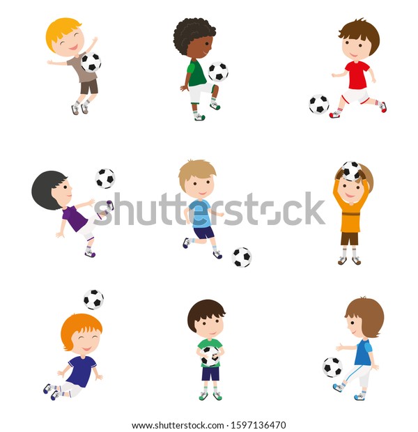 Children Playing Football Different Football Figures Stock Vector ...