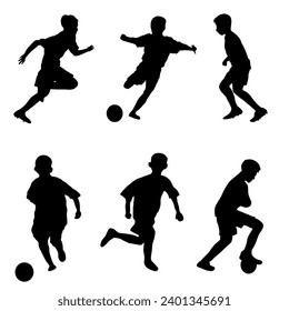 children playing football silhouette collection