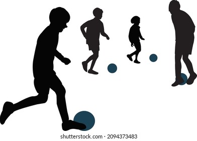 children playing football, silhouette vector