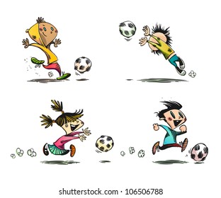 Children playing Football, Soccer and other Ball Games | EPS8 Vector Set | No Transparency | Layers Organized and Named