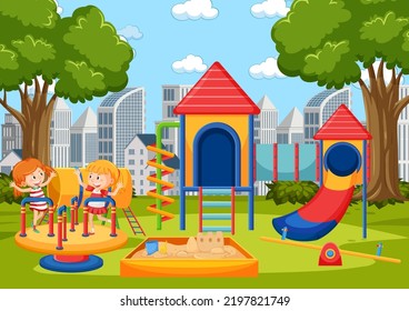 Children Playing Front School Playground Illustration Stock Vector ...