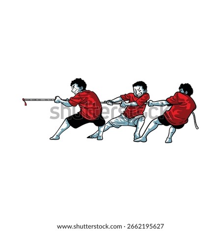 Children playing a fun tug of war during a local Independence Day celebration event.