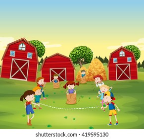 Children playing game in the field illustration