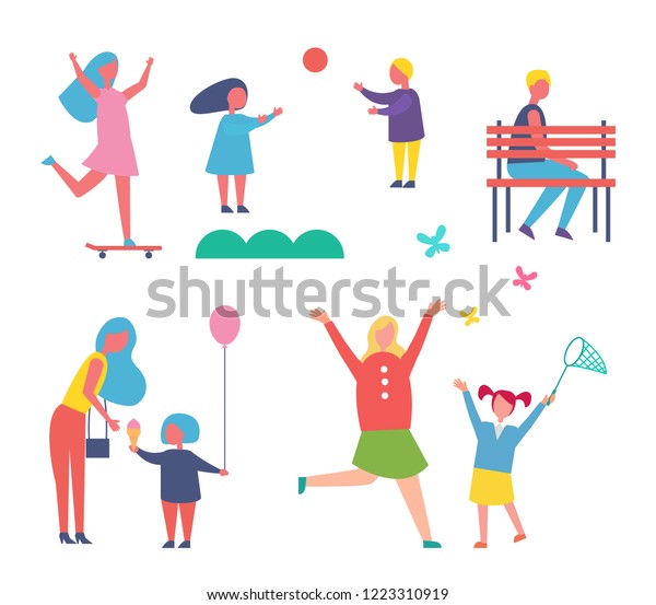 Children Playing Games Inflatable Ball Isolated Stock Vector