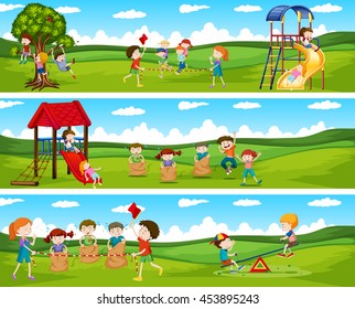 Children playing games in the park illustration