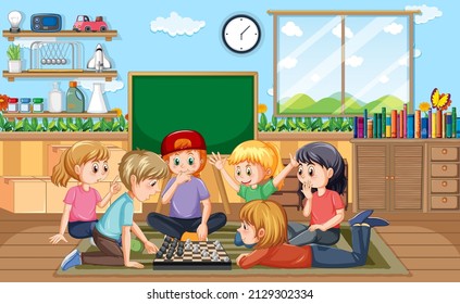 Children playing games in the room illustration