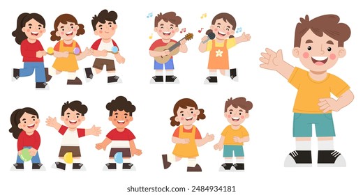 Niños jugando juegos de Ilustración vectorial grupo conjunto