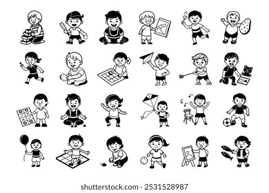 children playing games of vector silhouettes