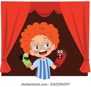Children playing with hand puppets