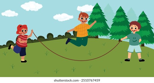 children playing happily, vector, illustration