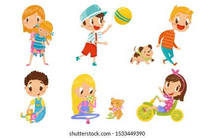 Children Playing Having Fun Toys Vector Stock Vector (Royalty Free ...