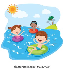 Children playing and having fun in the water