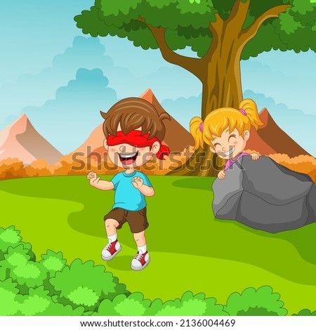 Children playing hide and seek in the park