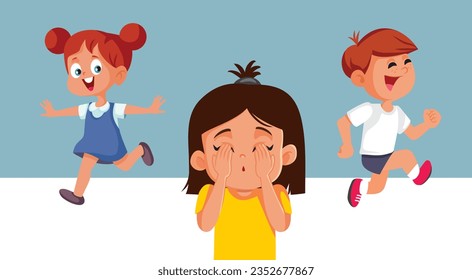 
Children Playing Hide and seek Vector Cartoon Illustration. Multiple players running in childhood game activity 
