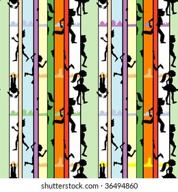 Children playing hide-and-seek between colour strips