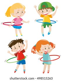 Children playing hula hoops illustration