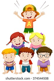 Children Playing Human Pyramid Illustration