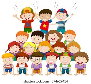 Children Playing Human Pyramid Illustration