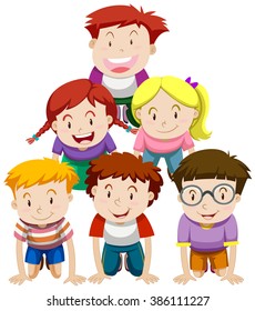 Children Playing Human Pyramid Illustration