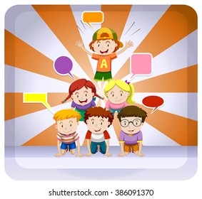 Children playing human pyramid  on button illustration