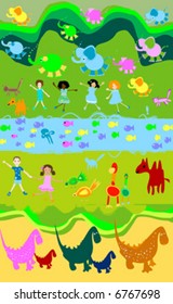 children playing, kids world illustration