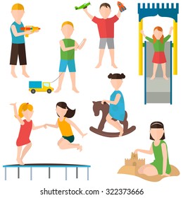 Children playing. Kindergarten .Flat characters set isolated vector illustration