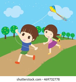 children playing kite