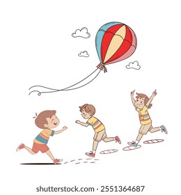 children playing with kite, elegant illustration