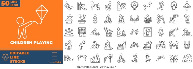 Children Playing Line Editable Icons set. Vector illustration in modern thin line style of chidlren playing icons: kid, board, happy, etc