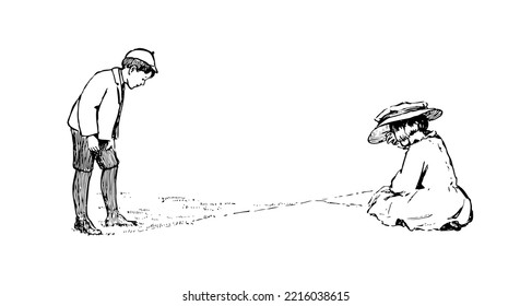 Kinder, die auf den Boden schauen