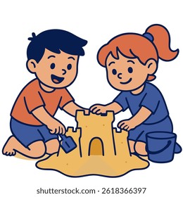 Children playing making sand castles