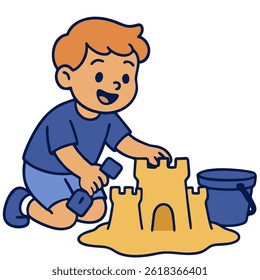 Niños jugando haciendo castillos de arena