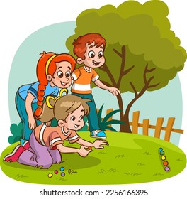 children playing marbles cartoon vector