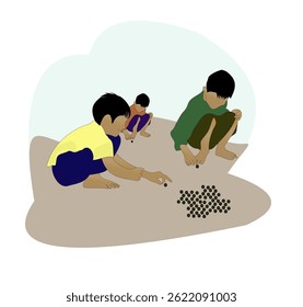 Children playing marbles in the park. Children playing. 