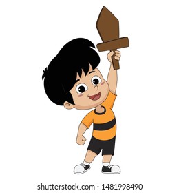 Children playing merrily sword.vector and illustration.