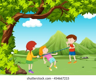 Children playing music bar in the park illustration