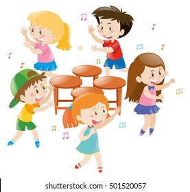 Children playing music chair illustration