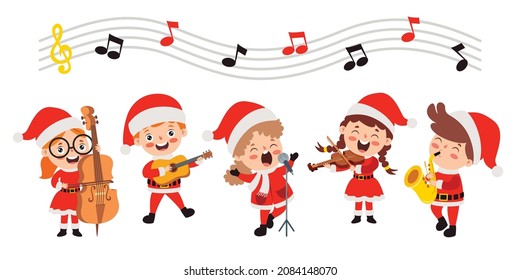 Children Playing Music In Christmas Costume