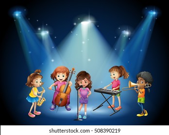 Children Playing Music In Concert Illustration