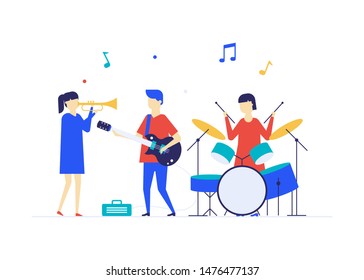 Children playing music - flat design style illustration