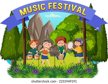 Children playing music at park illustration