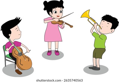 children playing music vector illustration