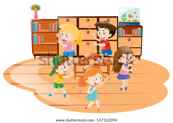 Children Playing Musical Chairs Classroom Illustration People