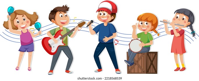 Children playing musical instrument illustration